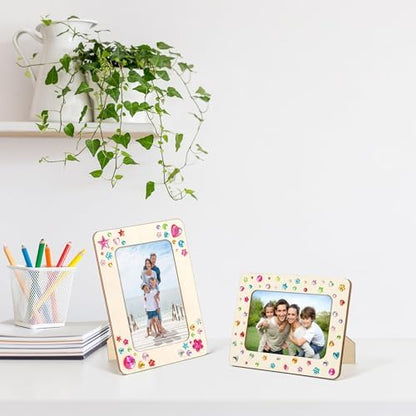 Lesnala 6 Pcs Unfinished Wood Picture Frame Crafts DIY Kits with Stickers - Image 2