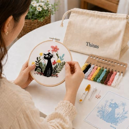 Thinas Embroidery Kit for Beginners Adults, 3 Pack Stamped Cat Cross Stitch Starter Set with Patterns & Video Tutorial, DIY Sewing Craft Supplies for Cat Lovers, Home Decor Gift Idea - Image 6