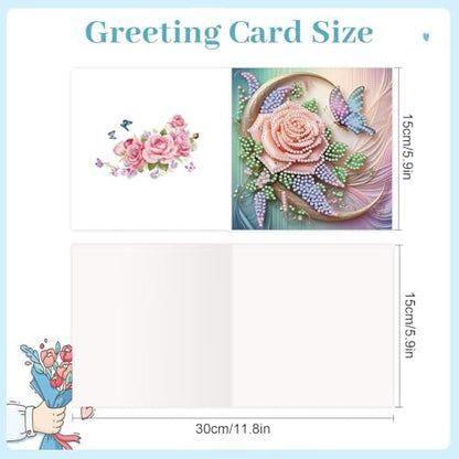 6pcs Diamond Painting Greeting Card with envelopes, DIY Butterfly and flower Diamond Art Greeting Card for Blessing and Wish Special Shaped Arts Crafts for Christmas Birthday Thanksgiving Day Holiday - Image 2