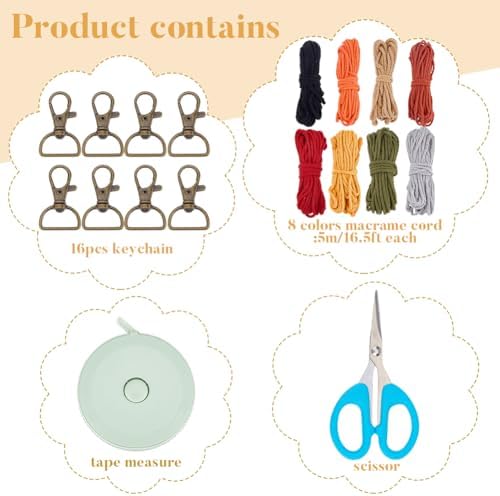 BEUNITONE 16 Sets Macrame Tassel Keychain Kit for Adults Colorful Macrame Cord Knotting Kit Boho Mini Macrame Tassel Keychain with Instruction mini Keychain for Car Key Purse Phone Wallet Charm - Image 2