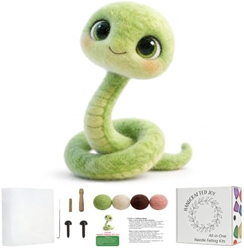 DIY Needle Felting Kit Cute Green Snake – Needle Felting Starter Kit with Fiber Roving, Needles, Felting Pad & Instructions | Felted Animal Kit for Beginners Adults | Unique DIY Craft Gift by FaceNFace