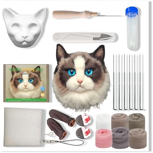MeowPick Needle Felting Kit with Cat Head Mold, Animals Needle Felting Set, DIY Wool Felt Materials Set with Felting Tool and Instruction for Quick Needle Felting Craft (Light-Colored Ragdoll) by MEOWPICK