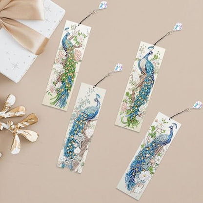 MVVMTOP 4pcs Diamond Painting Bookmark with Crystal Pendant, DIY Peacock, Special Shape Crystal Craft Partial Drill, 5D Diamond Art Handmade Bookmark, Reading Accessories and Gift for Book Lovers - Image 7