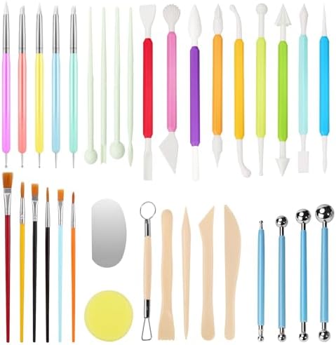 Acantha 35 PCS Pottery Tools Kit, Professional Ceramic Sculpting, Carving, and Air Dry Clay Kit for All Ages - Includes Trimming, Dotting, Embossing, Scoring, Fondant, Painting and Polymer Clay Tools by Unknown