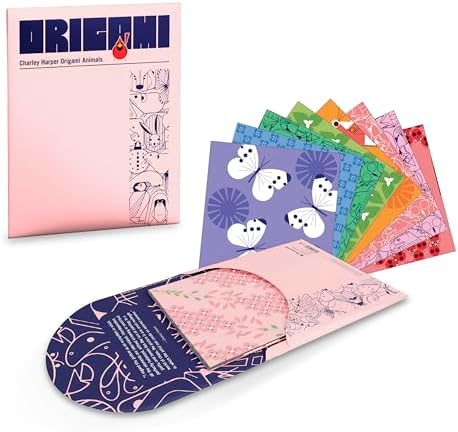 Origami Paper, Charley Harper Animal Art, Origami Set for Adults, 64 Sheets with 8 Double-Sided Designs by Pomegranate