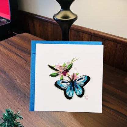 Quilling Cards, handmade card, quilled cards with Dedicated Paper, quilling birthday cards for women or all occasions: Mother's day, Greeting card, Birthday... daisy bouquet (Flowers with dragonfly) (Butter fly) - Image 2