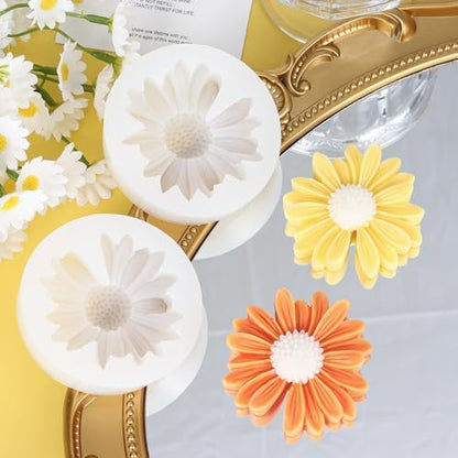 2 PCS Daisy Flower Silicone Molds, Chrysanthemum Resin Candle Molds, 3D Flower Fondant Mold for DIY Cake Chocolate Soap Wax Clay Craft Decoration (Daisy) - Image 3