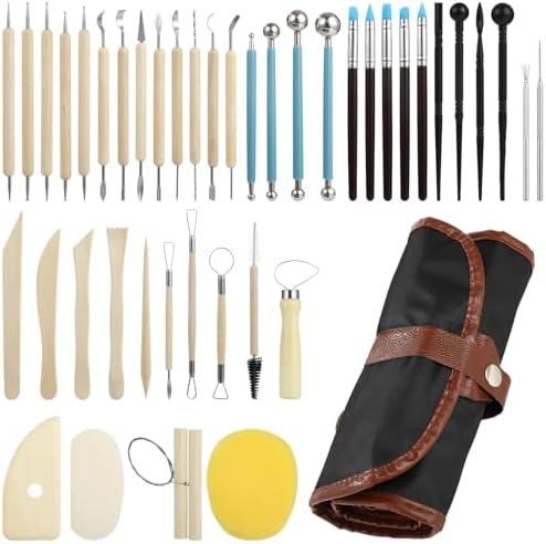 43 Pcs Clay Tool, Pottery Tool for Sculpting, Clay Carving Tools, Including Carrying Bag, Ideal for Clay, Polymer, Ceramics, DIY Art Projects by Toyosport