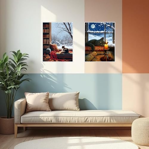 VIGEGU 2 Pack Cat Paint by Numbers Kit for Adults,Winter Painting by Numbers,DIY Acrylic Paint Kit for Adults Beginners, Adult Paint by Number Kits on Canvas for Decor 12x16 inch - Image 3