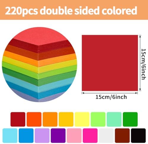 Praisebank Red Origami Paper, 220pcs 6x6 inch, Double Sided Color, Origami Paper Kit for Crafts, Origami Kit. - Image 2
