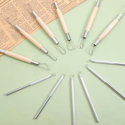 12PCS Double-Sided Clay Sculpting Tools, Wooden Handle Clay Carving Tools Clays Wire Loop Sculpture Set Clays Pottery Sculpting Tool Set for Ceramic, Carving Modeling - Image 3