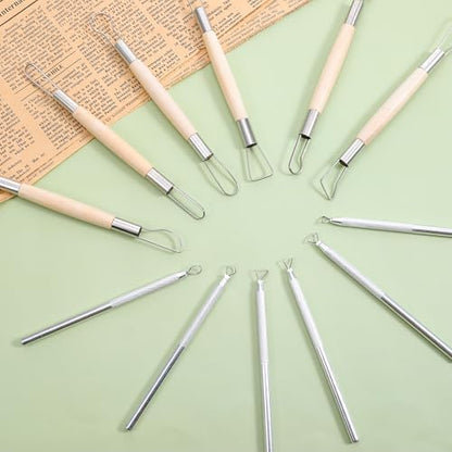 12PCS Double-Sided Clay Sculpting Tools, Wooden Handle Clay Carving Tools Clays Wire Loop Sculpture Set Clays Pottery Sculpting Tool Set for Ceramic, Carving Modeling - Image 3