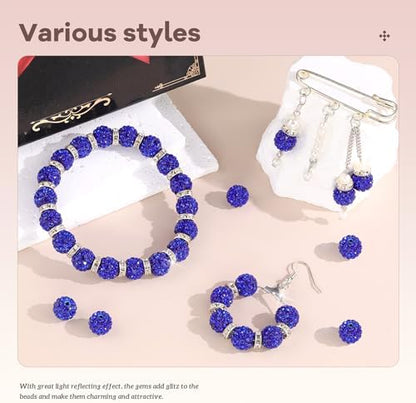 200pcs 10mm Rhinestone Beads for Jewelry Making, Dark Blue Shiny Round Disco Ball Beads Bulk, Sparkle Crystal Clay Christmas for Bracelet Baseball Necklace Earring Crafting and DIY - Image 2