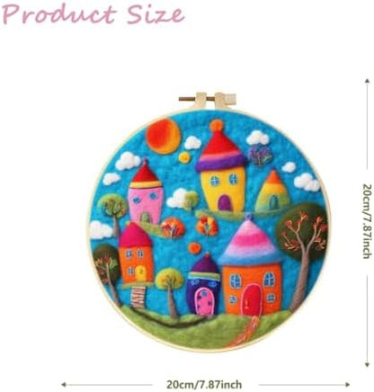 CaptainCrafts Needle Felting Kit, Wool Felt Supplies, Embroidery Hoops, Wool Painting Tools Needle Felting Starter Kit for DIY Decoration (Colourful Little Houses) - Image 2