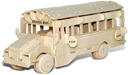 Puzzled 3D Puzzle School Bus Wood Craft Construction Kit - 112 Pieces Pack by Puzzled