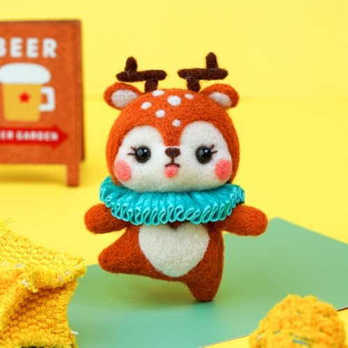 Wizardi Beginner Needle Felting Kit for Adults - Deer. Animal Felting Kit 7.2x6x3.5cm. Felting Tools. Wool Felting Supplies. Felt Crafts. Wool Felt. F07N8-W187 by Wizardi