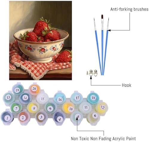 pchmcu DIY Strawberry Paint by Numbers Kits for Adults,Vintage Paint by Number for Adults Beginner, Paint by Numbers Kits on Canvas Without Frame for Home Wall Decor 16x20inch - Image 6