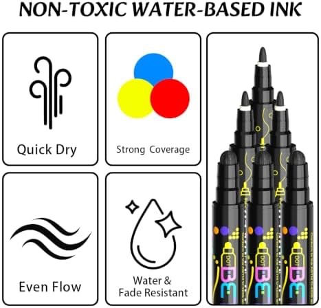 Betem 6 Black Dual Tip Acrylic Paint Markers, Fabric Decorating Kits - Image 4