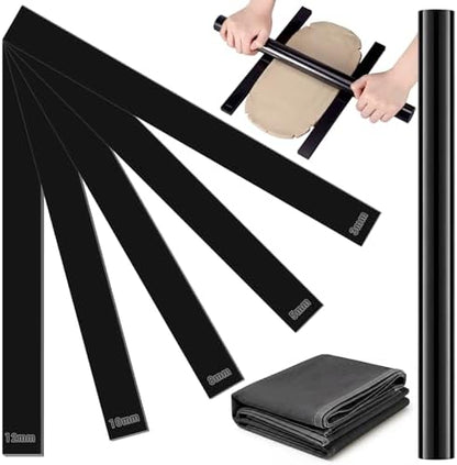 Fiwochic 12 Pcs Acrylic Pottery Tools Set Includes 1 Acrylic Clay Rolling Pin Sculpting Polymer Clay Tools 1 Stain Resistant Tablecloth and 10 Pcs 5 Size Teaching Rolling Mud Stick Guide(Black) by Unknown