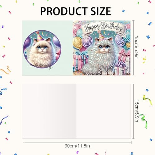 6-Pack Pets Birthday Diamond Painting Greeting Card Kits, Special Shaped Diamonds Painting, DIY Handcraft for Relatives and Friends with Wishes,Unique Design Crafting for Birthday Cards - Image 2