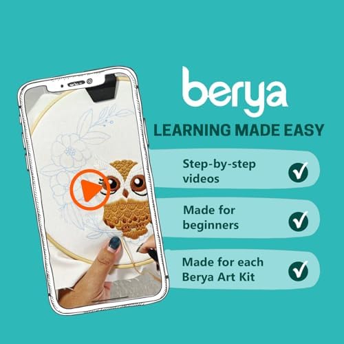 BERYA Owl Embroidery Kit, Embroidery Kit for Adult, Owl Pattern Practice Kit, Including Video Step by Step Instructions, Embroidery Hoop, Cloth, Needles and Thread for DIY Craft Lover (BEO013) - Image 5
