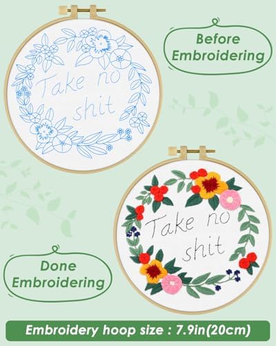ERKOON Embroidery Kit for Beginners, Flower Cross Stitch Set for Include Embroidery Cloth Hoops Threads for Craft Lover Hand Stitch with Embroidery Skill Techniques (Happiness Wreath) - Image 3