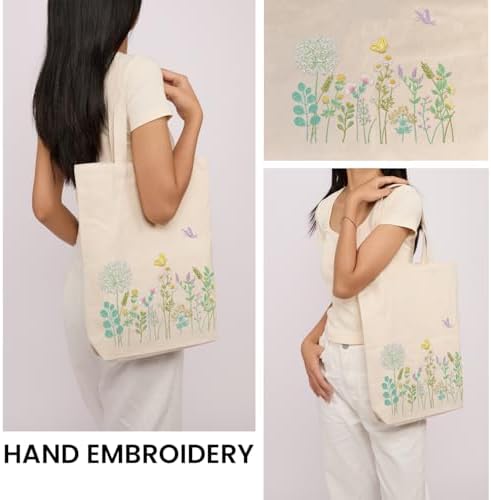 CREAWONDER Canvas Tote Bag Embroidery Kit with Pattern for Beginners, Arts and DIY Embroidery Crafts Kits for Adults, Include Instructions, Embroidery Hoops, Color Threads and Tool - Image 2