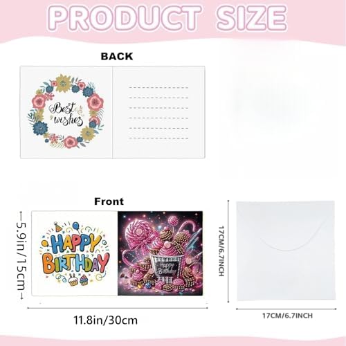 Zyvoreva 12 PCS 5D Diamond Painting Birthday Cards Kit, DIY Diamond Art Greeting Cards for Adults, Complete Hobby Craft Set for Card Making with Envelopes & Tools, Unique Handmade Gifts (Green) - Image 2