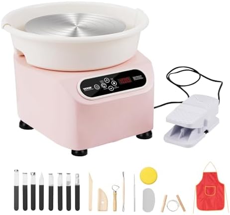 VEVOR 25CM Pottery Wheel for Adults Beginners, Direct Drive Ceramic Pottery Wheel with LCD Touch Screen Foot Pedal 50-300RPM Adjustable Speed, 350W Electric Wheel for Pottery Art Craft DIY, Pink by VEVOR
