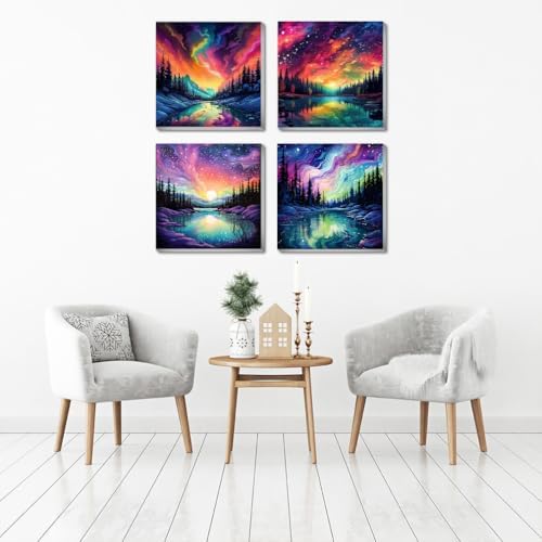 FQOVKYN 4 Pack Landscape Paint by Number for Adults Framed Canvas, DIY Aurora Arts and Crafts for Adults Beginner with Paint Brushes, Acrylic Paint Set for Home Wall Decor, 8 * 8 Inch - Image 7