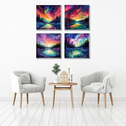 FQOVKYN 4 Pack Landscape Paint by Number for Adults Framed Canvas, DIY Aurora Arts and Crafts for Adults Beginner with Paint Brushes, Acrylic Paint Set for Home Wall Decor, 8 * 8 Inch - Image 7