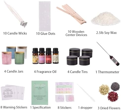 DARJEN Candle Making Kit for Adults, 8 Jars & Tins Soy Wax Scented DIY Set - Image 2