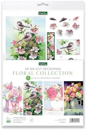 Katy Sue Designs Floral Collection 3D Die-Cut Decoupage Sheets for Card Making. A Pack of 12 Sheets of Floral-Themed Die Cuts for Card Making Supplies or Scrapbooking by KatySue