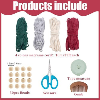 ACRNIGHEET 4 Sets DIY Macrame Christmas Tree Kit, Christmas Tree Macrame with Tassels Ornament Kit, Craft Kits for Adults Beginners with Step by Step Tutorial Instruction - Image 2