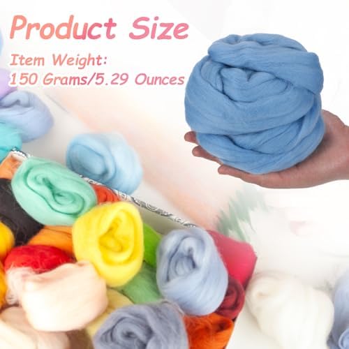 PATIKIL Wool Roving Yarn, 150G/5.3OZ Soft Felting Wool Pure Chunky Roving Yarn Bulk for Needle Felting Knitting Blanket Spinning Weaving DIY Craft, Light Blue - Image 2