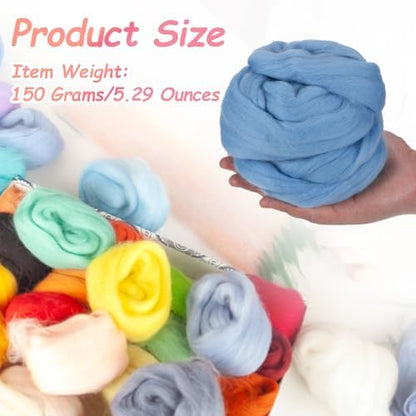 PATIKIL Wool Roving Yarn, 150G/5.3OZ Soft Felting Wool Pure Chunky Roving Yarn Bulk for Needle Felting Knitting Blanket Spinning Weaving DIY Craft, Light Blue - Image 2