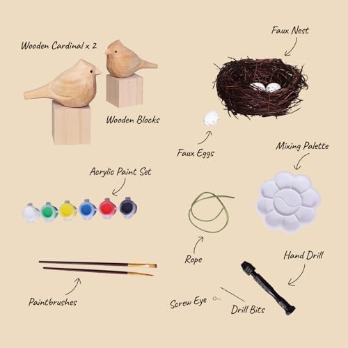 Kitsville Hand-Carved Cardinal Bird DIY Painting Kit with Nest & Eggs – Wooden Craft Set for Home Decor, Tree Ornaments & Creative Gifts - Image 4