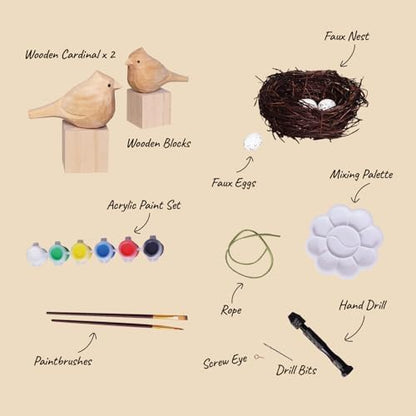 Kitsville Hand-Carved Cardinal Bird DIY Painting Kit with Nest & Eggs – Wooden Craft Set for Home Decor, Tree Ornaments & Creative Gifts - Image 4