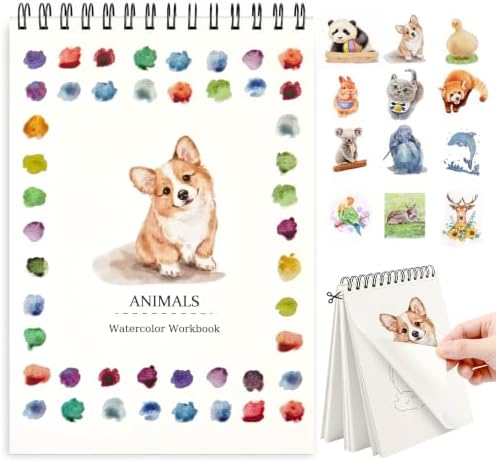 Watercolor Workbook, Water Coloring Book with 13 Pages, Animal Theme Painting Practice Book with Pre-Drawn Outline Pages, Animal Coloring Book for Adults, Beginners & Art Lovers by Unknown