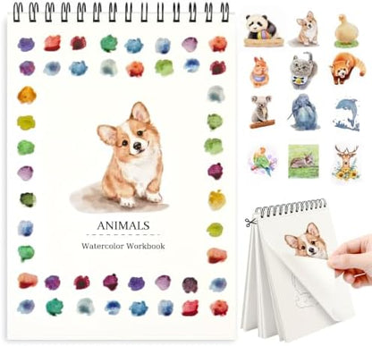 Watercolor Workbook, Water Coloring Book with 13 Pages, Animal Theme Painting Practice Book with Pre-Drawn Outline Pages, Animal Coloring Book for Adults, Beginners & Art Lovers by Unknown