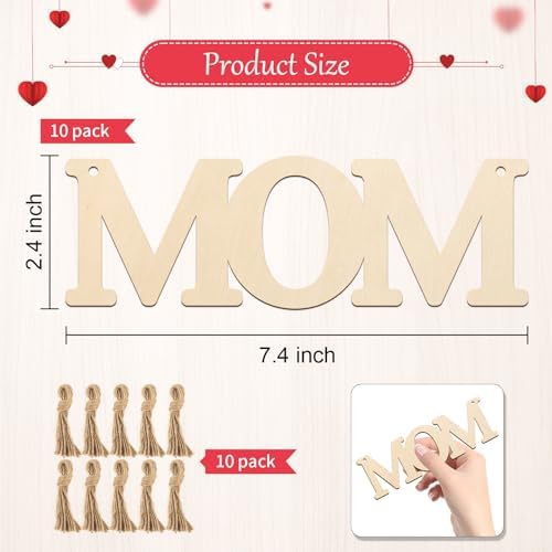 Wooden MOM Letter Ornaments to Paint 7 Inch, Large Size Mothers Day Wooden Cutout DIY Blank Unfinished Wood Discs Mother's Gifts Ornament for Crafts Hanging Decorations(10PCS) - Image 6