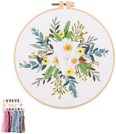 artcici Embroidery Kits Plant Flower Letter V Patterns for Beginners Adults, Full Range Embroidery Starter Kits Cross Stitch Needlework Supplies (Letter V) by Unknown