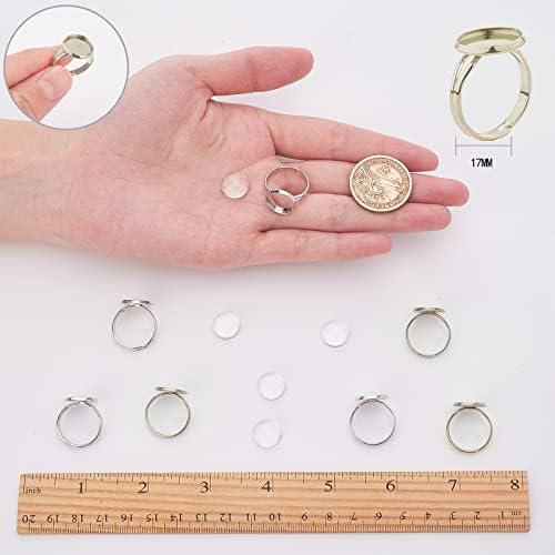 SUNNYCLUE 30Pcs 12mm Adjustable Cabochon Ring Settings with 30Pcs Round Glass Dome Cabochons Blank Finger Rings for DIY Ring Making Jewelry Making Supplies Adult Handmade Craft - Image 3