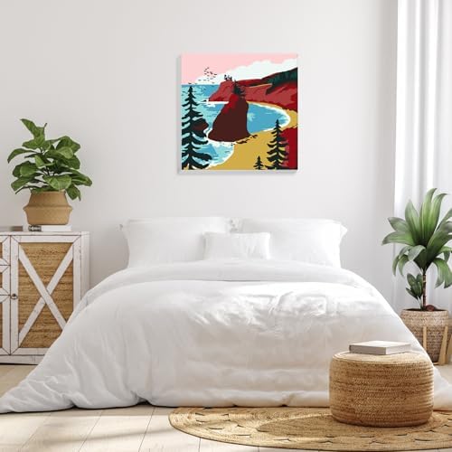 Bowetile Framed Paint by Numbers Landscape Kit for Adults, Adults' Paint-by-Number Kits on Canvas, Painting by Numbers, DIY Acrylic Number Painting for Home Wall Decor, 8x8in - Image 4