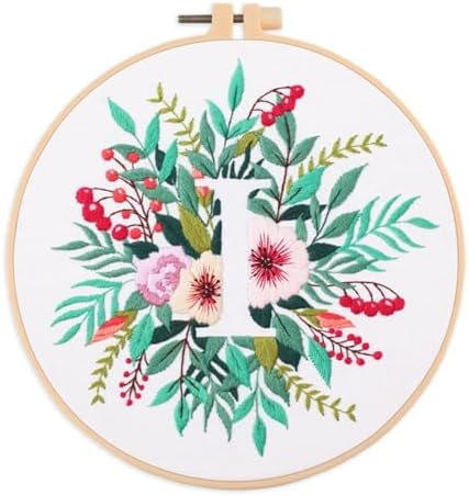 IUHUI Embroidery Kit for Beginners Adults - 26 Floral Letters Easy Patterns, DIY Hand Stitching Embroidery Set with Hoop (Flower and Grass Letter I) by Unknown