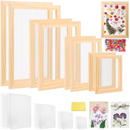 Aboofx Paper Making Kit, A4 A5 A6 A7 Size Paper Making Screen Frame Kit, Wooden Mold and Deckle with Mesh, Absorbent Papers, Sponge and Confetti,DIY Handmade Papermaking Supplies Gift for Craft Lover by Aboofx