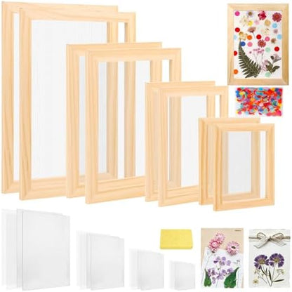 Aboofx Paper Making Kit, A4 A5 A6 A7 Size Paper Making Screen Frame Kit, Wooden Mold and Deckle with Mesh, Absorbent Papers, Sponge and Confetti,DIY Handmade Papermaking Supplies Gift for Craft Lover by Aboofx