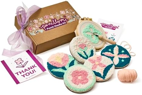 Panellomi Flower Punch Needle Kit for Beginners DIY Punchneedle Embroidery Starter Kit with Yarn, Fabric, Needle Punch Tool, Scissors, and Instructions for 6 Easy Craft Floral Design Coasters by Unknown