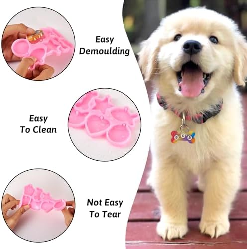 2Pcs Pet Tag Resin Molds Silicone Cute Heart Cat Dog Tag Molds Bone Shape Keychain Silicone Resin Molds for Epoxy DIY Keychain Pendant Crafts Pet Dollar Bracelet Jewelry Making - Image 5