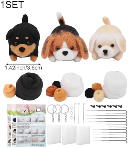 Needle Felting Kit, 3 Pcs Dog Animal Needle Felting Beginner Kits, Wool Felt Needle Felting Tools Foam Pad, Craft Party Supplies for Beginners Adult - Image 2